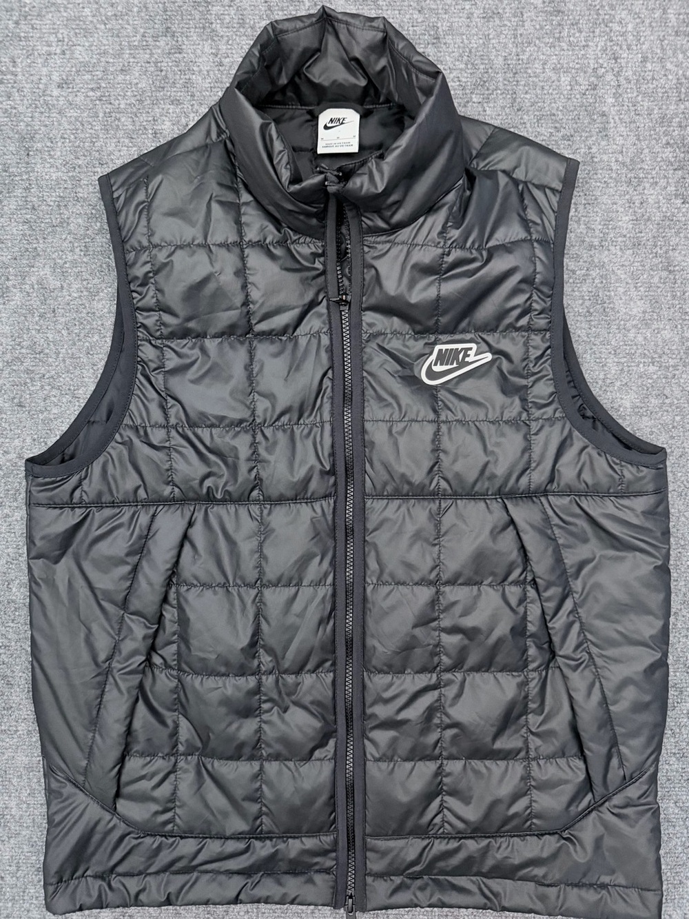 Nike Men's Black Quilted Puffer Vest with White Logo